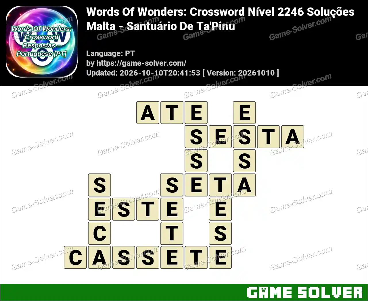 Words Of Wonders: Crossword Nível 2246 Soluções – Malta – Santuário De Ta’Pinu